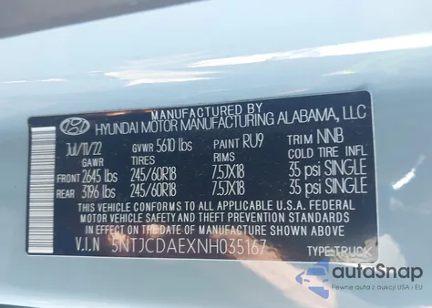 2022 Hyundai Santa Cruz Sel из США, поврежденный, VIN 5NTJCDAEXNH035167